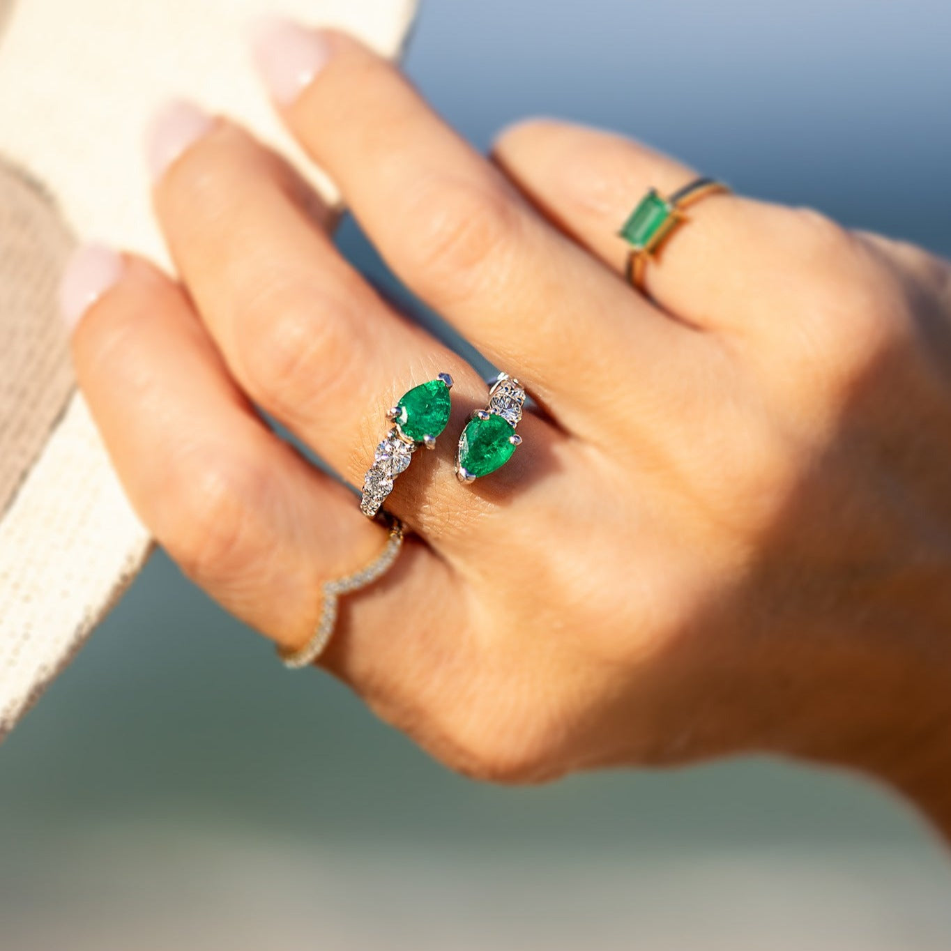 By Pass Emerald Diamond Ring