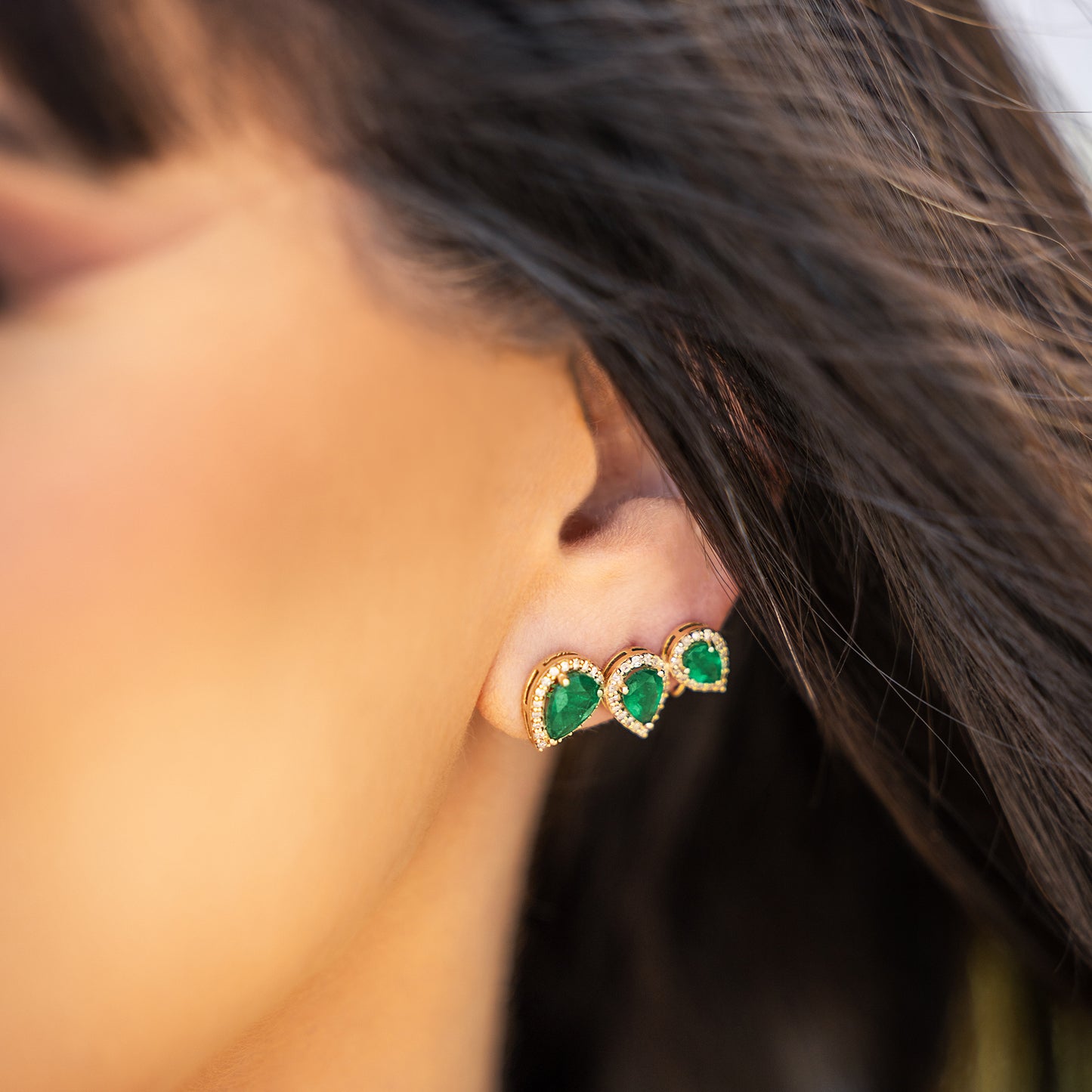 Triple Pear Emerald & Diamonds Earrings