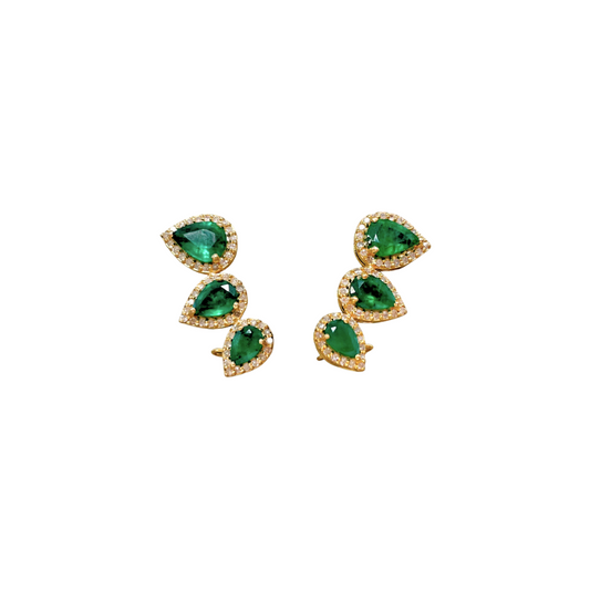 Triple Pear Emerald & Diamonds Earrings