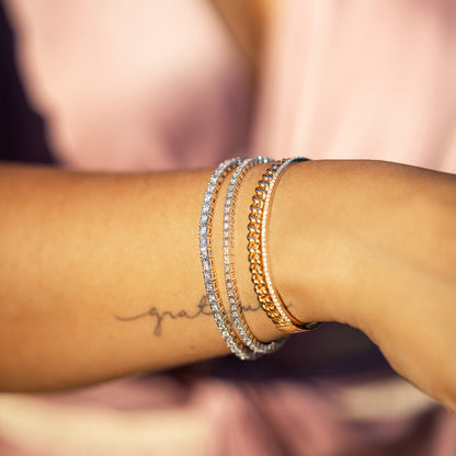 Rose and White Gold Chain Bangle with Diamonds