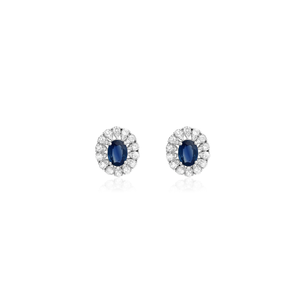 Oval Blue Sapphire and Diamond Studs