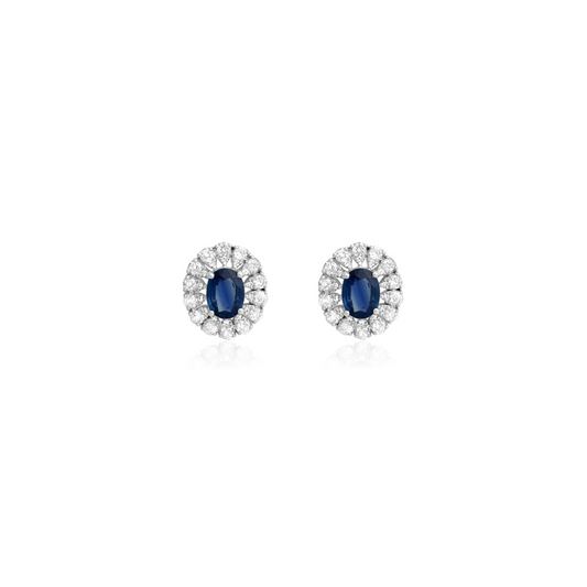 Oval Blue Sapphire and Diamond Studs