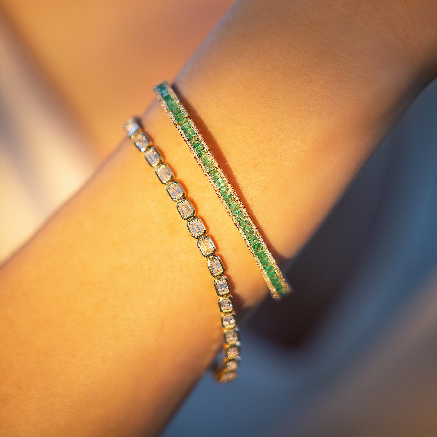 Emerald and Diamond Frame Bracelet