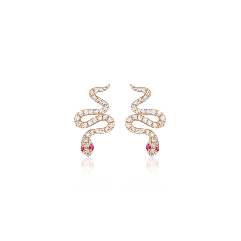 Diamond & Ruby Snake Earrings