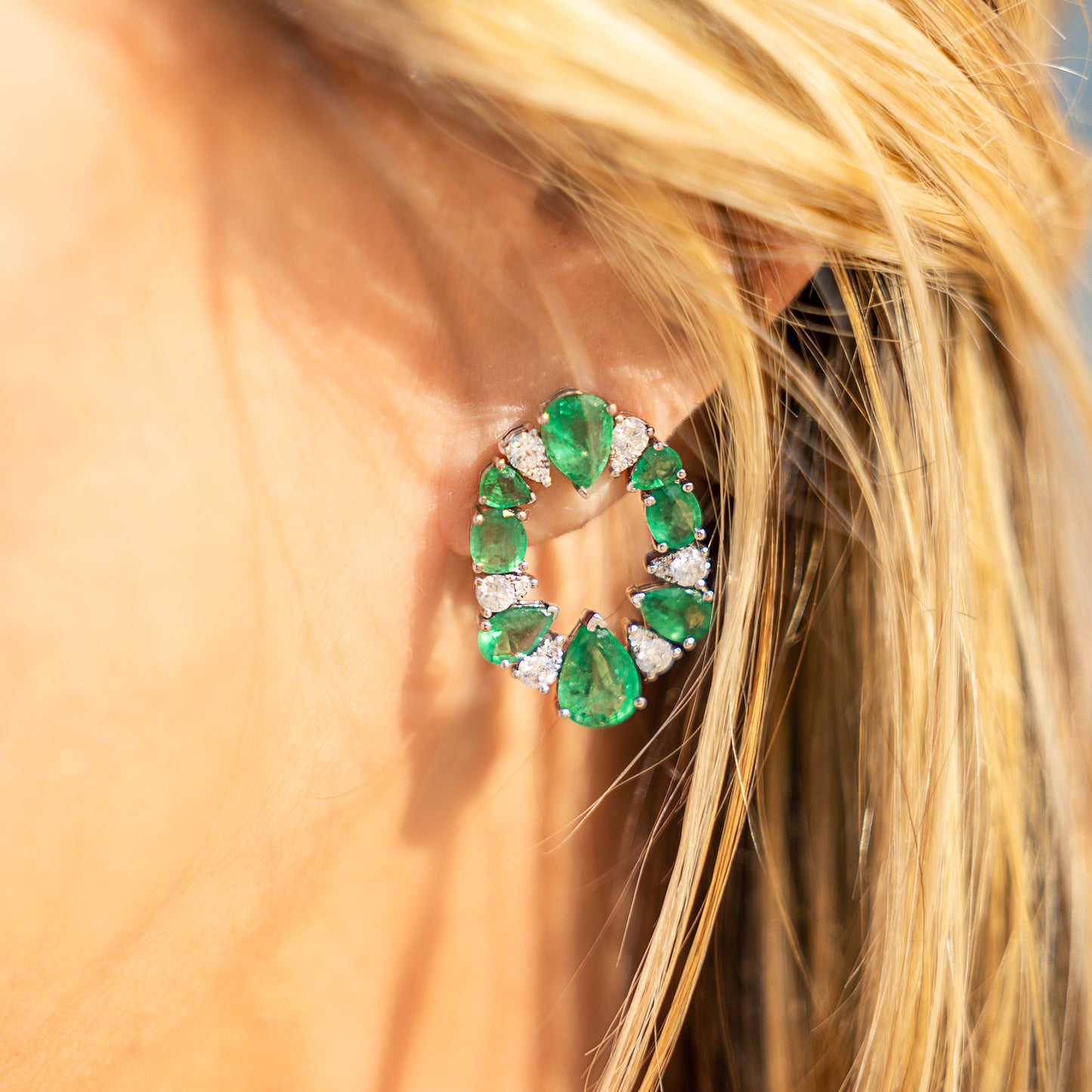 Oval Diamond and Emerald Earrings