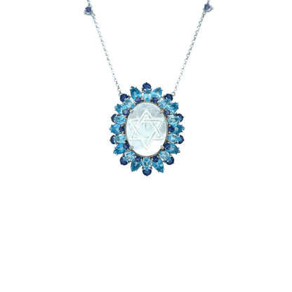 Sapphire and Mother of Pearl Star of David Necklace
