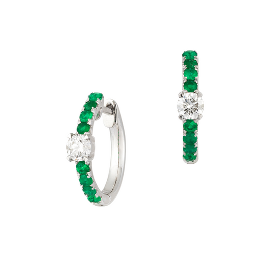 Emerald and Diamond Small Hoop