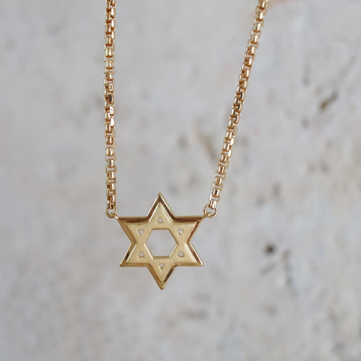 Gold Star of David Brushed Pendant Necklace