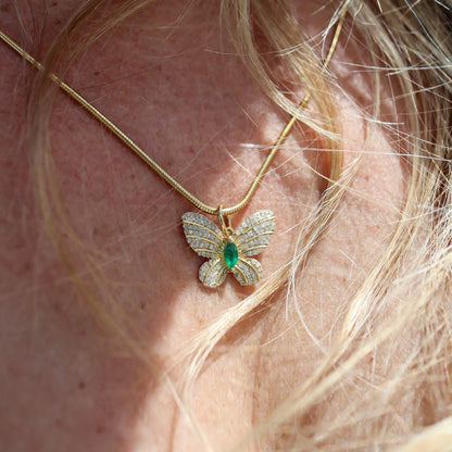 Emerald and Diamonds Butterfly Pendant