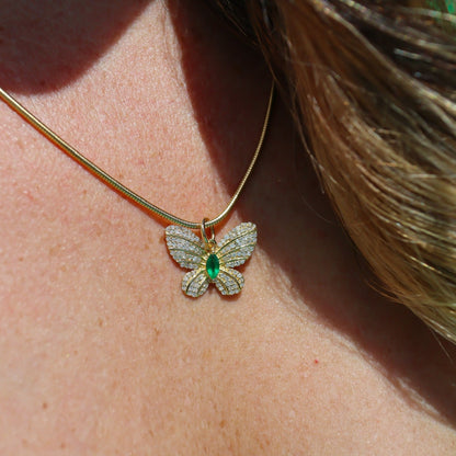 Emerald and Diamonds Butterfly Pendant