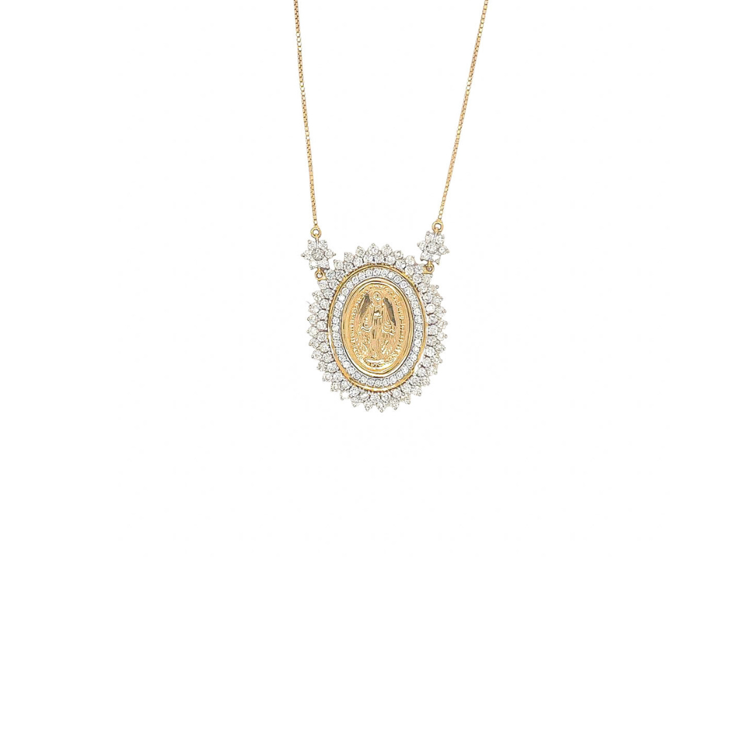 Miraculous Medal in Yellow Gold and Diamonds Necklace