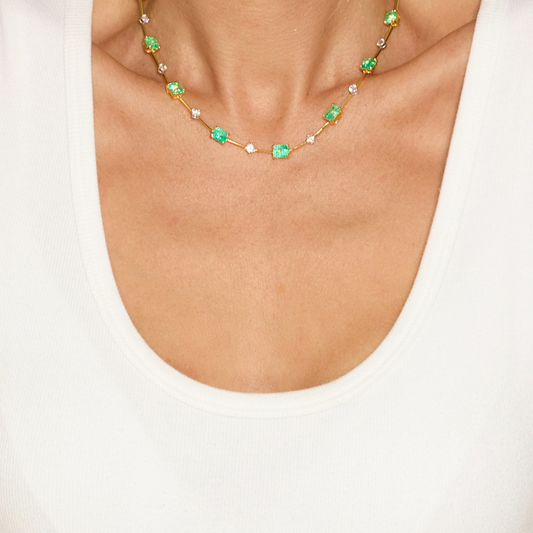 Multi-Shaped Emerald Diamond Necklace
