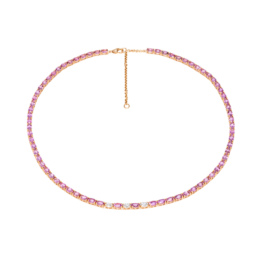 Pink Sapphire & Center Diamond Tennis Necklace