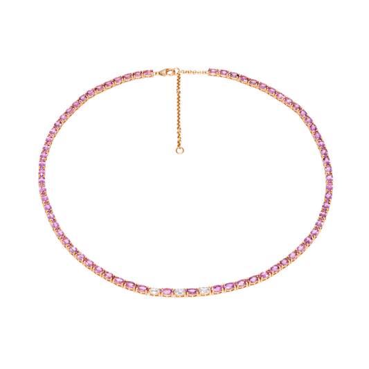 Pink Sapphire & Center Diamond Tennis Necklace