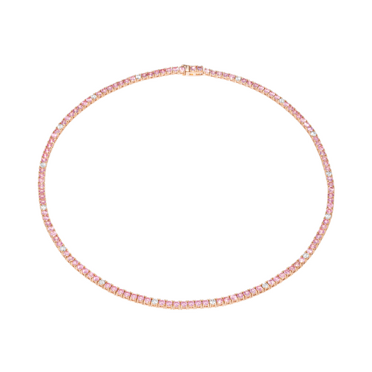 Pink Sapphire & Diamond Tennis Necklace