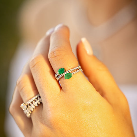 Emerald & Diamond Spiral Wrap Ring