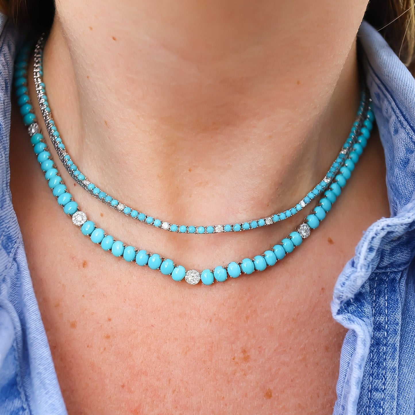 Turquoise and Diamonds Tennis Necklace