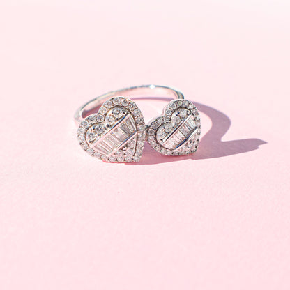 Two hearts Pave Diamond Ring