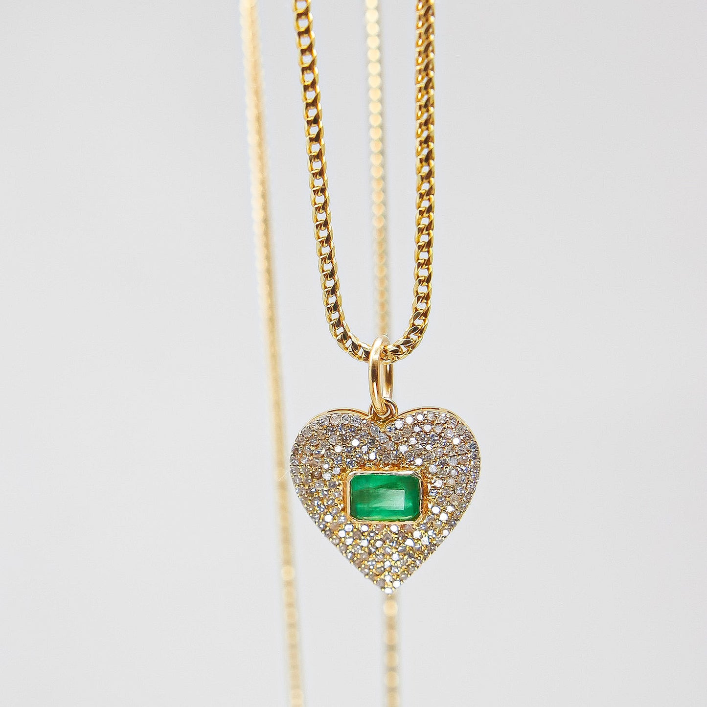 Emerald and Diamonds Heart Pendant
