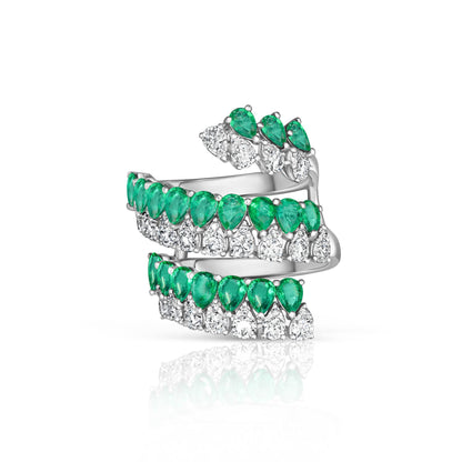 Emerald and Diamond Spiral Ring