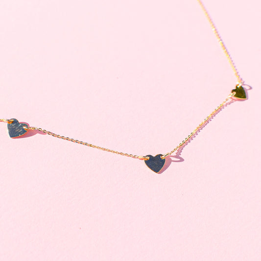 Three Hearts Yellow Gold Necklace