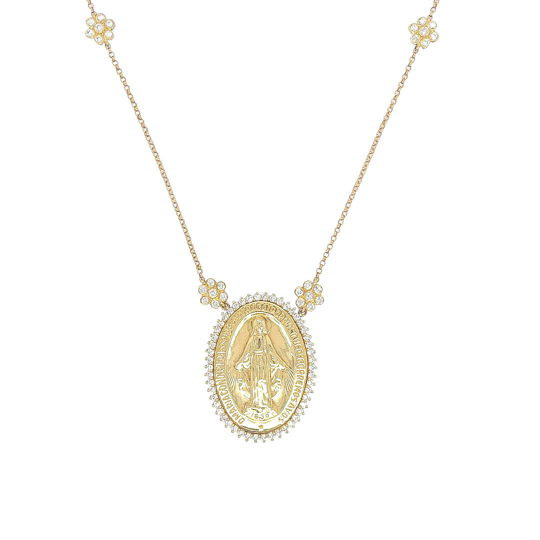 Virgin Mary in Yellow Gold and Diamonds Necklace