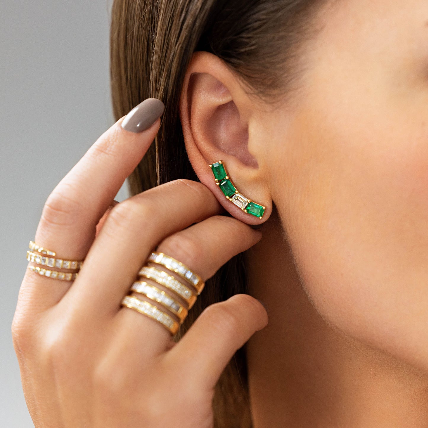 Emerald and Diamond Baguette Ear Crawler