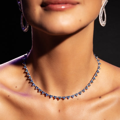 Suzana Full Blue Sapphire and Diamond Tennis Necklace