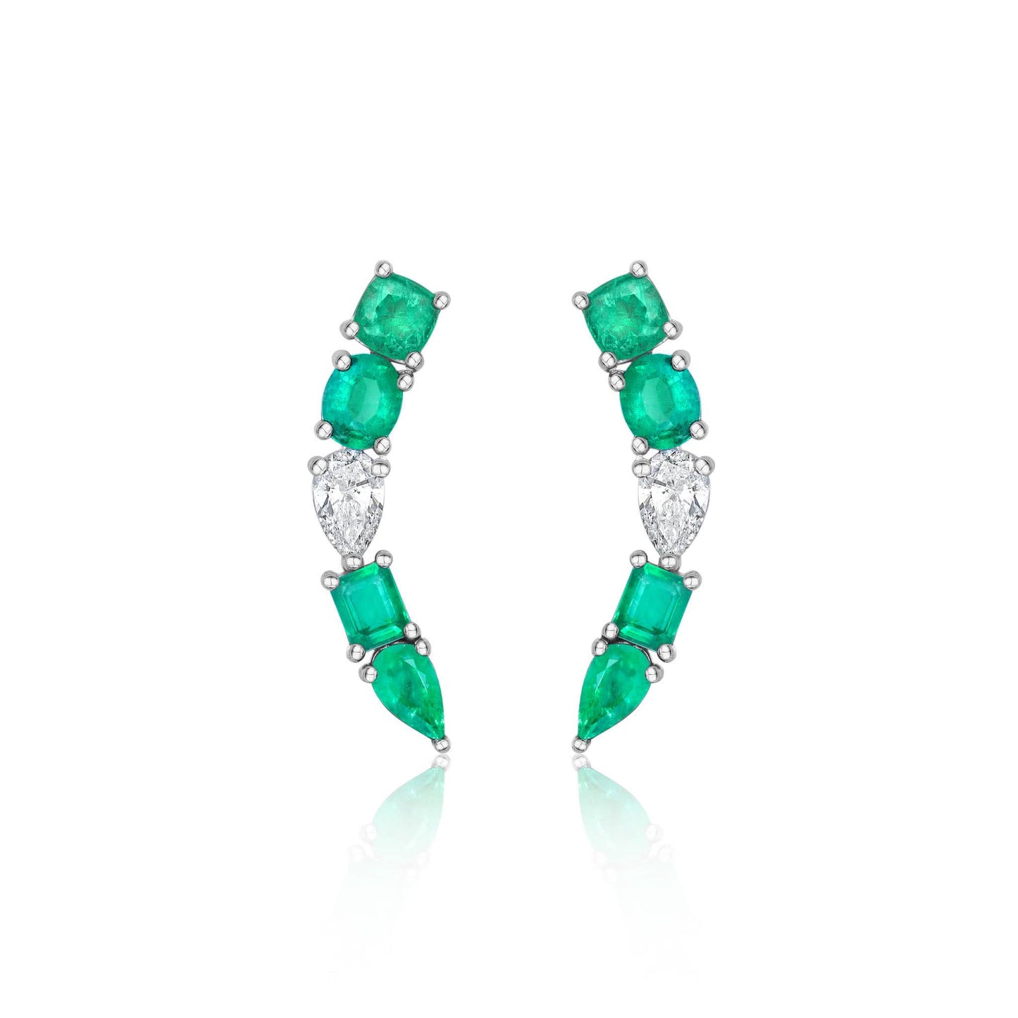 Multi-Shaped Emerald and Diamond Ear Climber