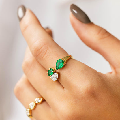 Multi Shaped Emerald and Diamond Open Ring