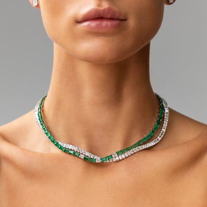 Emerald and Diamonds Half Necklace