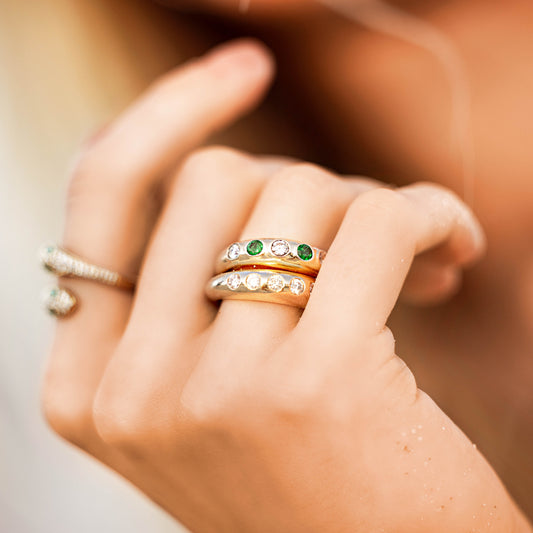 Diamond and Emeralds Gypsy Ring