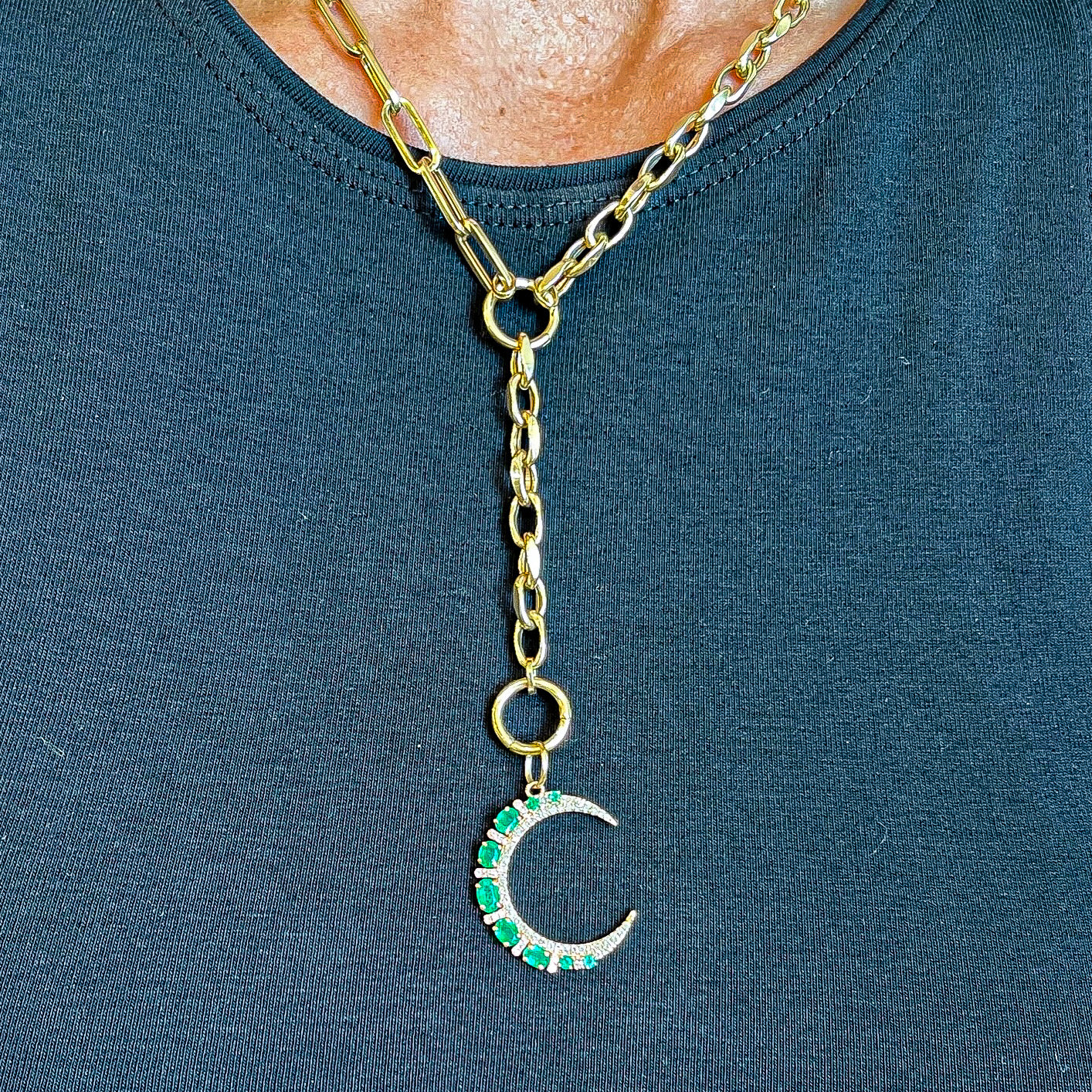 Half-Moon Emerald and Diamond Pendant