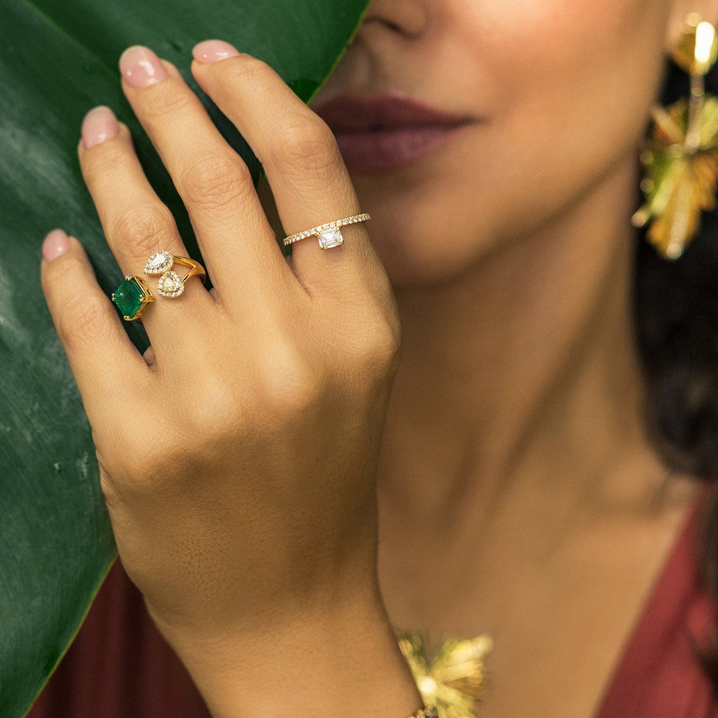 Multi Shaped Emerald and Diamond Ring